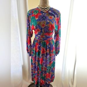 Vintage Tanner Floral Hostess Secretary Cottage Dress Defined Waist